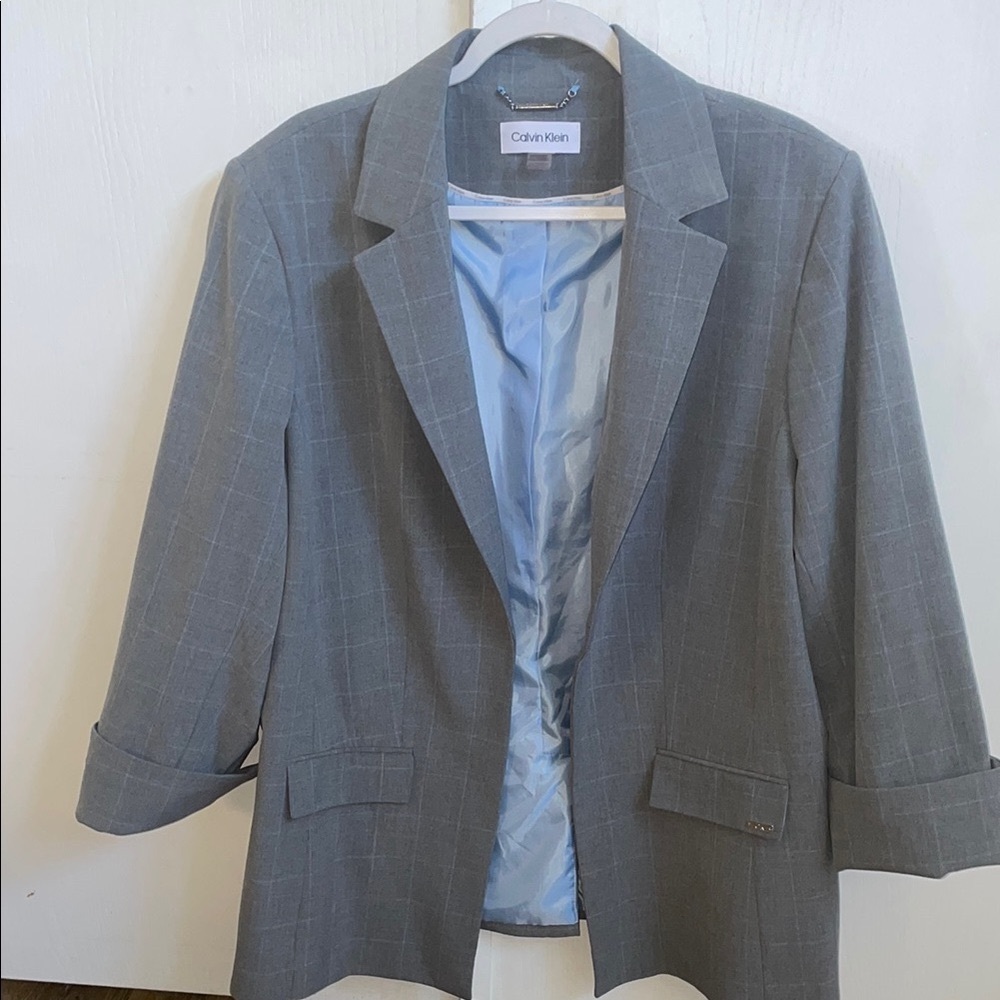 Calvin Klein Women's Check Print Open Front Blazer rolled cuff sleeves size 20W